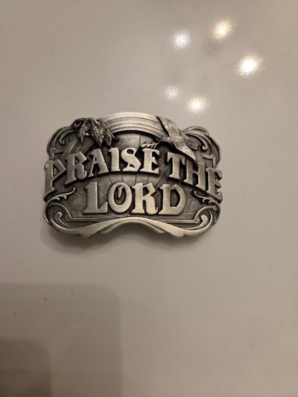 Vintage 1986 Siskiyou Praise The Lord Pewter Belt Buckle 3" Psalm 150:6